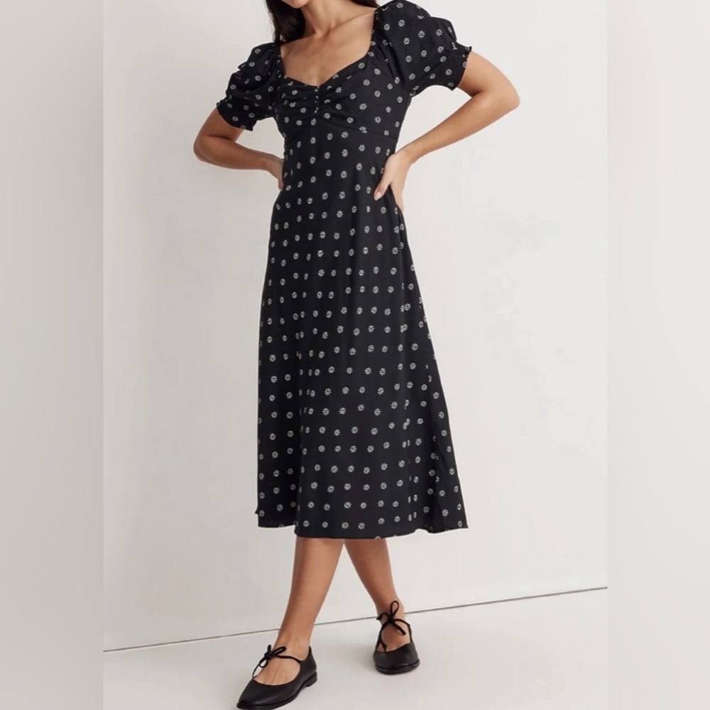 Madewell black midi dress with white flowers. Size 00.